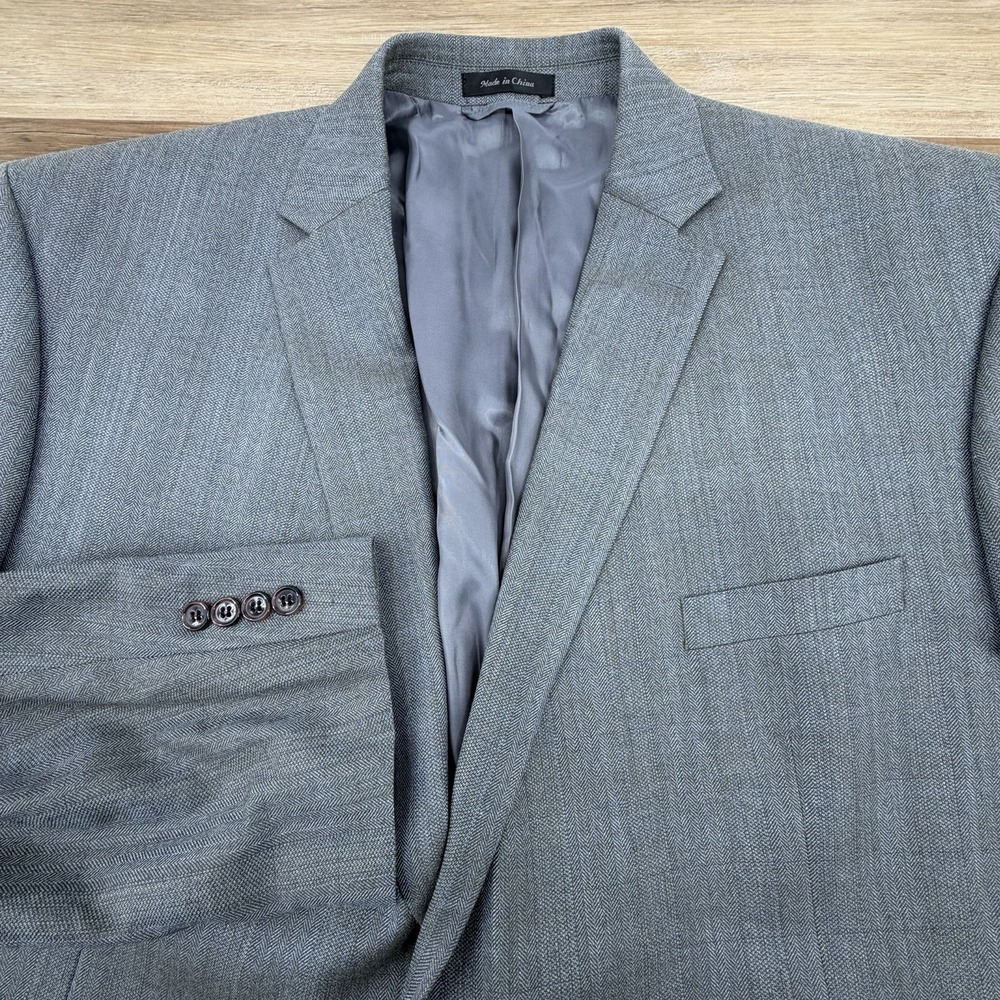 Lauren Ralph Lauren Blazer Mens 52R Gray Herringbone Silk Wool Sport Coat Jacket